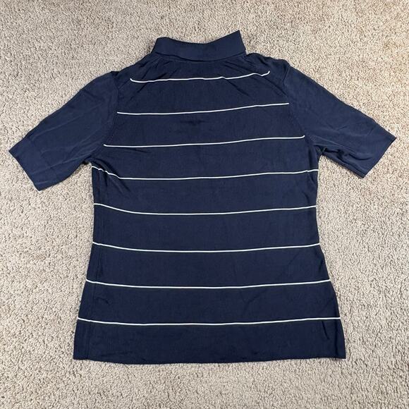 COS Women’s Knitted Polo Shirt Black Stripe Short Sleeve Size Large Pre owned - Picture 2 of 3